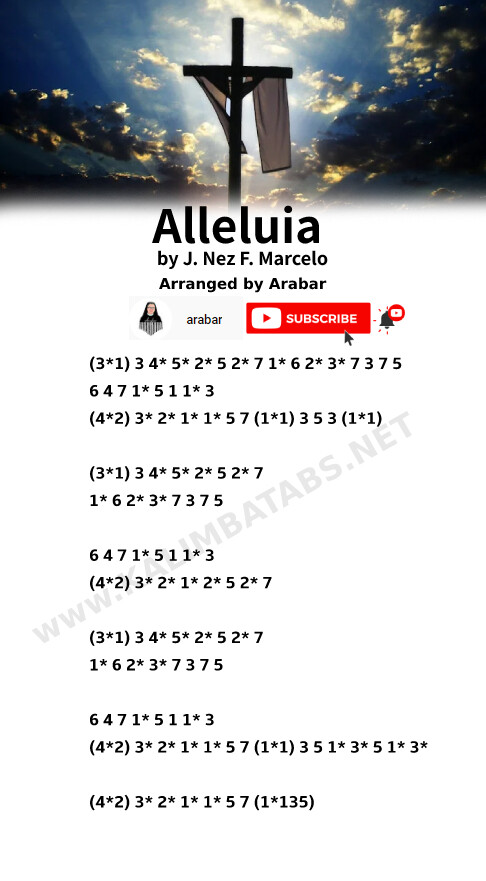 Alleluia by J. Nez F. Marcelo Advanced Kalimba Tabs religous kalimba tutorial Kalimba tabs kalimba chords J. Nez F. Marcelo hymn catholic alleluia-tab Alleluia by J. Nez F. Marcelo