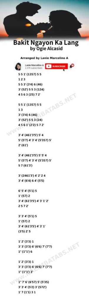 Bakit Ngayon Ka Lang - Ogie Alcasid Advanced Kalimba Tabs tagalog opm notes kalimba tutorial Kalimba tabs kalimba chords filipino bakit-ngayon-ka-lang-tab-302x1024 Bakit Ngayon Ka Lang - Ogie Alcasid