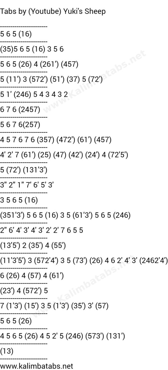 Cinderella - So This is Love Kalimba Tabs Letter & Number Notes ...