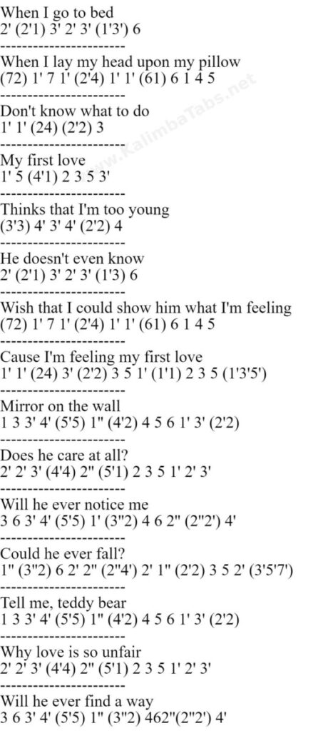 Not Angka First Love Nikka Costa First Love - Nikka Costa Kalimba Tabs Letter & Number Notes Tutorial - KalimbaTabs.net