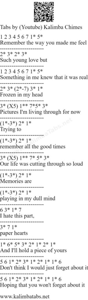 Paper Hearts - Tori Kelly , Jungkook Easy Kalimba Tabs Intermediate Kalimba Tabs tutorial Tori Kelly notes keylimba tutorial Kalimba tabs kalimba songs Jungkook Paper-Hearts-Tori-Kelly-tabs-303x1024 Paper Hearts - Tori Kelly , Jungkook