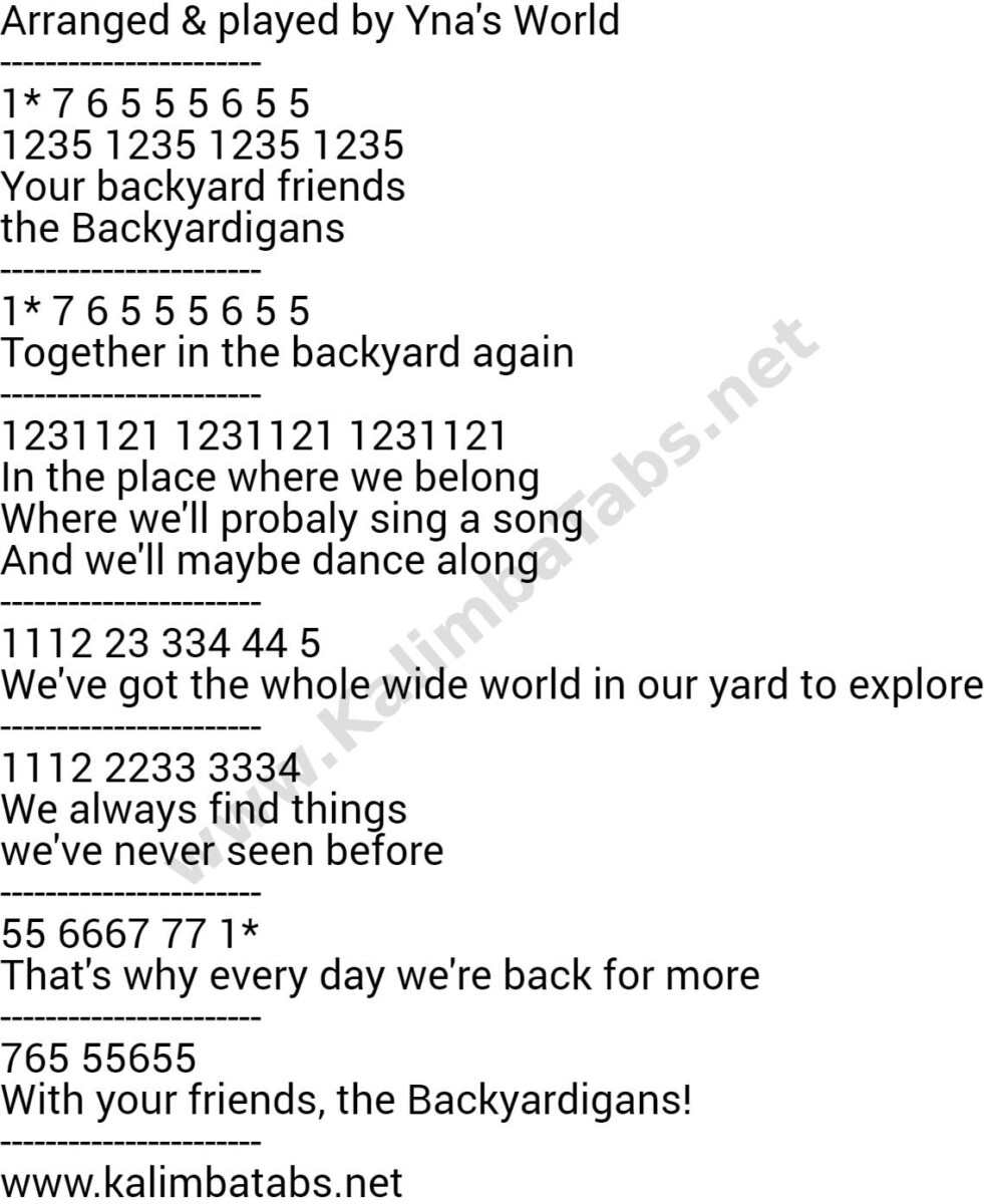 The Backyardigans Theme Song Kalimba Tabs Letter & Number Notes