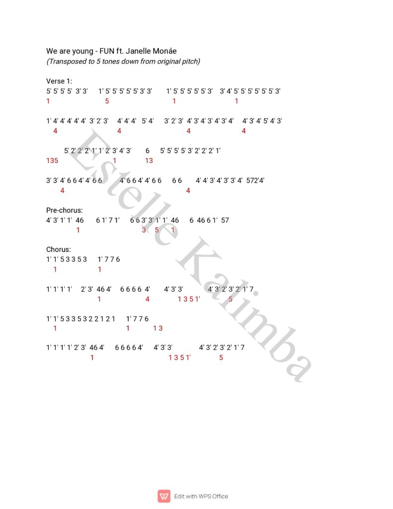 We Are Young - Fun Easy Kalimba Tabs Intermediate Kalimba Tabs notes kalimba tutorial Kalimba tabs fun af0fb9a4d9b4473c82f43f0a35db4e25-0002-791x1024 We Are Young - Fun